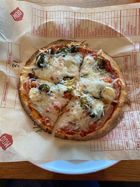 The handcrafted pizzas are then fired in the oven and ready to eat in 5 minutes. . Mod pizza 2 tuesdays